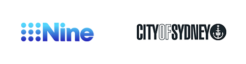 Client logos of Nine Network and City of Sydney